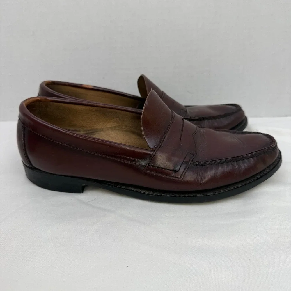 Florsheim Mens Burgundy Leather Penny Loafers Moc Toe Dress Shoes 9D 11946